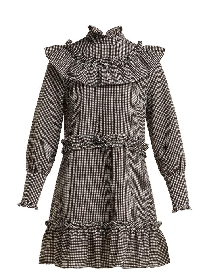 Ganni Charron Gingham Cotton-blend Mini Dress