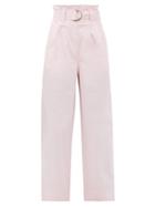 Matchesfashion.com Ganni - Paperbag-waist Cotton-blend Ripstop Trousers - Womens - Light Pink