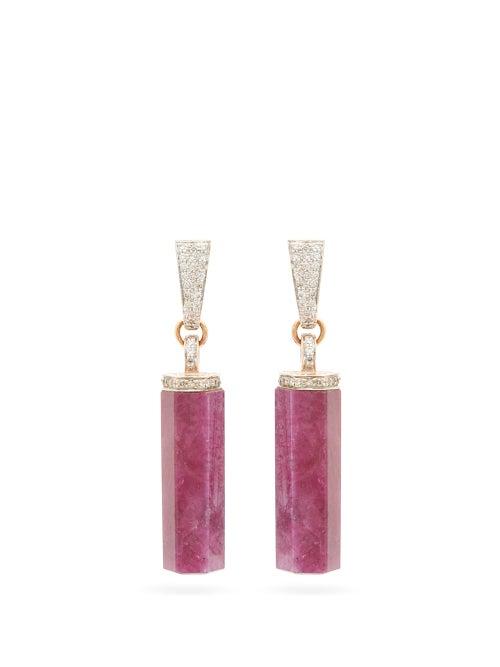 Matchesfashion.com Jade Jagger - Ruby, Diamond & 18kt Gold Drop Earrings - Womens - Pink