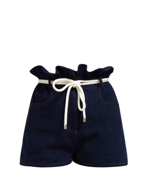 Matchesfashion.com Valentino - High Rise Cotton Crepe Shorts - Womens - Denim