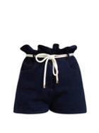 Matchesfashion.com Valentino - High Rise Cotton Crepe Shorts - Womens - Denim
