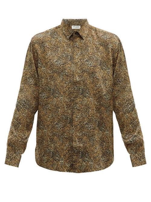 Matchesfashion.com Saint Laurent - Leopard-print Silk Shirt - Mens - Brown