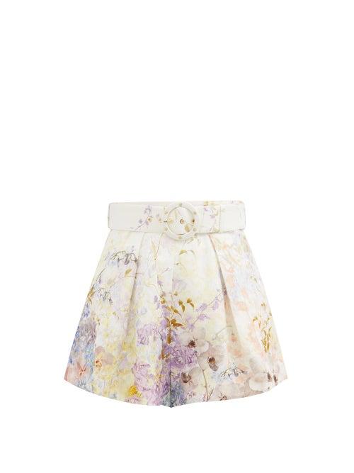 Zimmermann - Rhythmic Floral-print Linen Shorts - Womens - Ivory Multi