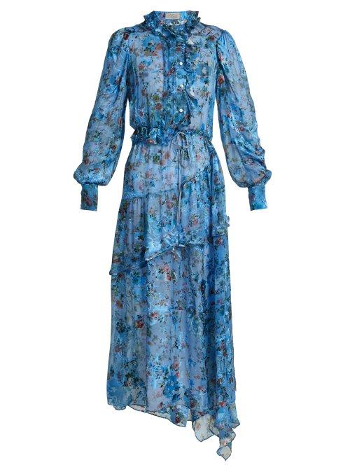 Matchesfashion.com Preen By Thornton Bregazzi - Lotty Silk Blend Devor Satin Dress - Womens - Blue Multi