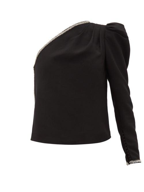 Matchesfashion.com Self-portrait - Crystal Embellished One Shoulder Crepe Top - Womens - Black