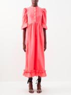 Batsheva - Ella Ruffle-trim Moir Midi Dress - Womens - Pink