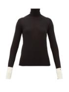Matchesfashion.com Rochas - Roll Neck Wool Blend Cuffed Sweater - Womens - Black White