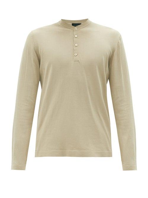 Matchesfashion.com Thom Sweeney - Mother-of-pearl Button Cotton Henley T-shirt - Mens - Beige
