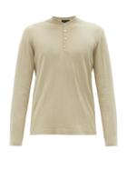 Matchesfashion.com Thom Sweeney - Mother-of-pearl Button Cotton Henley T-shirt - Mens - Beige