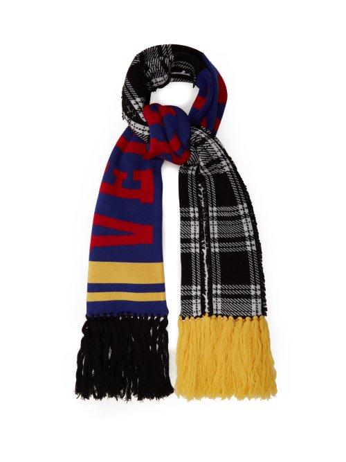Matchesfashion.com Versace - Checked Logo Intarsia Wool Scarf - Womens - Multi