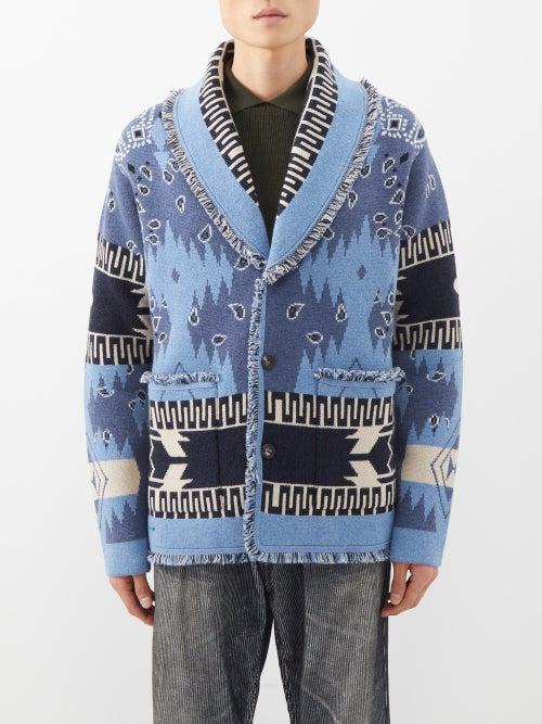 Alanui - Bandana-jacquard Cashmere-blend Cardigan - Mens - Blue Multi