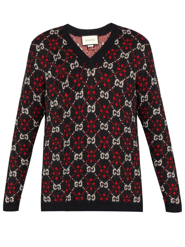 Gucci Gg Intarsia-knit Alpaca And Wool-blend Sweater