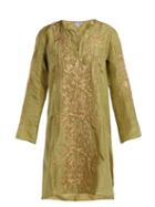 Matchesfashion.com Juliet Dunn - Floral Embroidered Silk Kaftan - Womens - Green Gold
