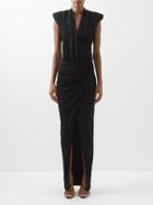 Balmain - Padded-shoulder Draped Jersey Dress - Womens - Black