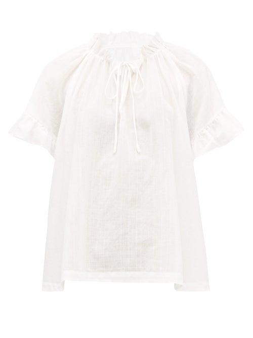 Matchesfashion.com Loup Charmant - Marina Ruffled Lace-jacquard Cotton Blouse - Womens - White