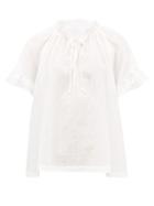 Matchesfashion.com Loup Charmant - Marina Ruffled Lace-jacquard Cotton Blouse - Womens - White