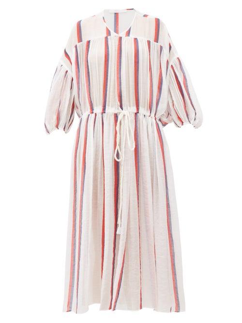 Matchesfashion.com Love Binetti - Monaco Striped Cotton-voile Dress - Womens - White Stripe