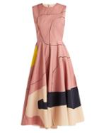 Matchesfashion.com Roksanda - Tasia Abstract Print Cotton Blend Midi Dress - Womens - Pink Multi