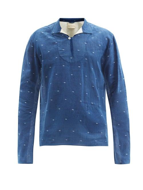 Matchesfashion.com Harago - Virasat Patterned Cotton-muslin Shirt - Mens - Indigo
