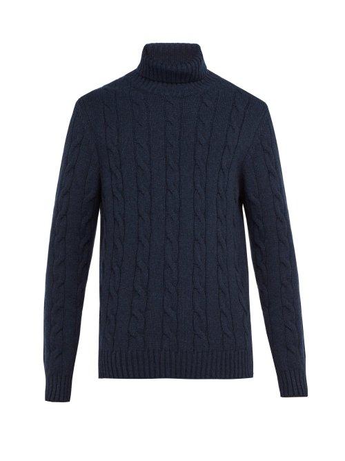 Matchesfashion.com Thom Sweeney - Cashmere Cable Knit Roll Neck Sweater - Mens - Navy