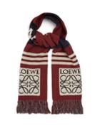 Matchesfashion.com Loewe - Logo Jacquard Wool Piqu Scarf - Mens - Burgundy