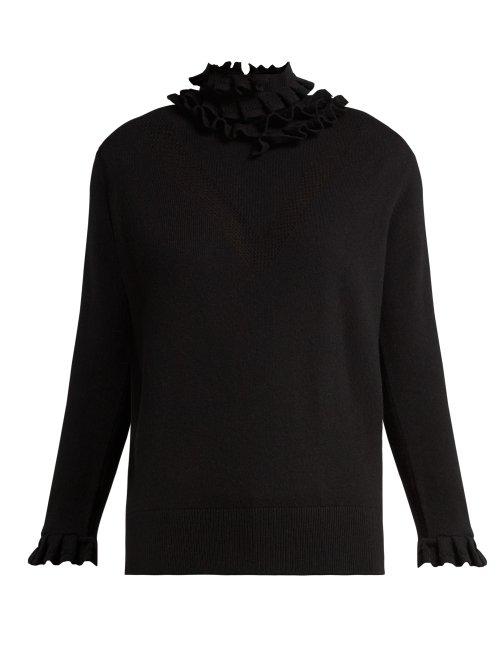 Matchesfashion.com Barrie - Flying Lace Ruffle Neck Cashmere Sweater - Womens - Black
