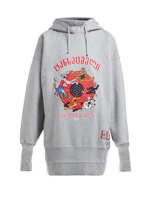 Matchesfashion.com Vetements - Embroidered Cotton Hooded Sweatshirt - Womens - Grey