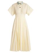 Matchesfashion.com Roksanda - Pinara Pleated Cotton Poplin Dress - Womens - White Multi