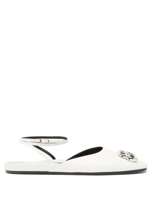 Matchesfashion.com Balenciaga - Bb Logo-plaque Ankle Strap Leather Ballet Flats - Womens - White Silver