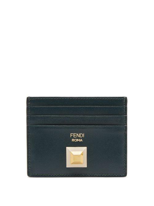 Matchesfashion.com Fendi - Stud Embellished Leather Cardholder - Womens - Dark Green