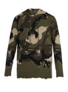 Matchesfashion.com Valentino - Distressed Jacquard Knit Hooded Sweatshirt - Mens - Green Multi