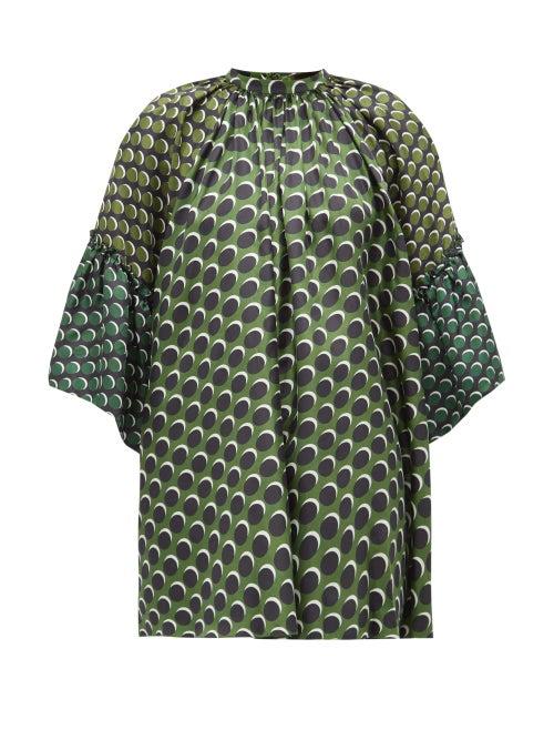 Matchesfashion.com Biyan - Siroko Polka-dot Panelled Silk Blouse - Womens - Green Multi