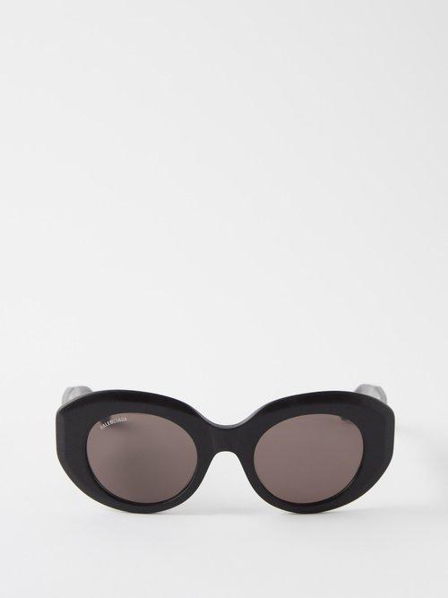 Balenciaga Eyewear - Rive Gauche Round Acetate Sunglasses - Womens - Black Grey