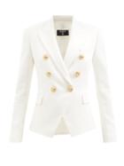 Balmain - Double-breasted Cotton-piqu Blazer - Womens - White