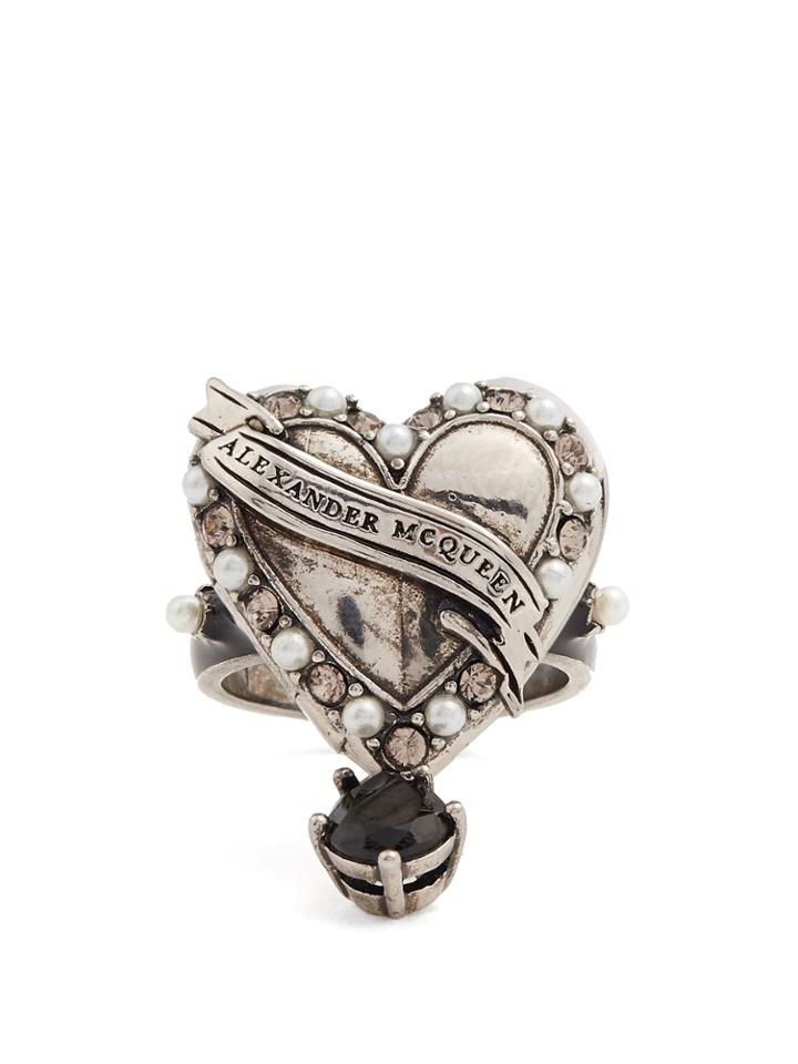 Alexander Mcqueen Heart Locket Embellished Ring