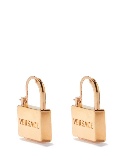 Versace - Logo-engraved Padlock Earrings - Womens - Gold
