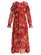 Matchesfashion.com Zimmermann - Corsair Iris Floral Print Silk Georgette Dress - Womens - Red Multi