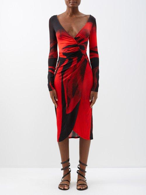 Louisa Ballou - Summer Solstice Queen-print Jersey Midi Dress - Womens - Red Black