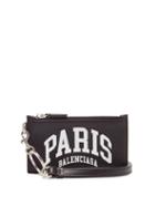 Balenciaga - Paris-logo Print Leather Lanyard Wallet - Mens - Black Multi