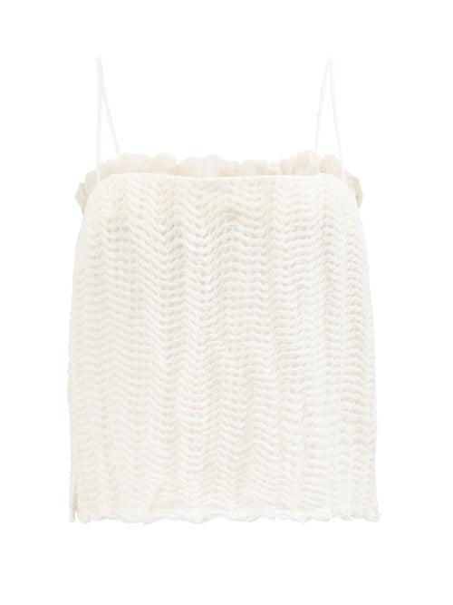 Khaite - Susanna Crinkled Linen-blend Honeycomb-gauze Top - Womens - Ivory