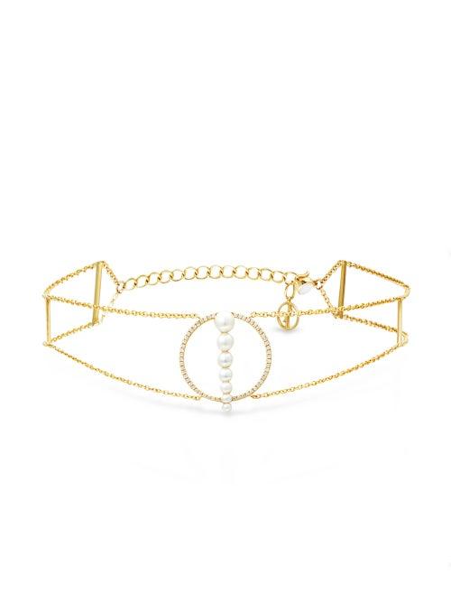 Matchesfashion.com Anissa Kermiche - Corne De Gazelle Diamond, Pearl & 14kt Gold Choker - Womens - Yellow Gold