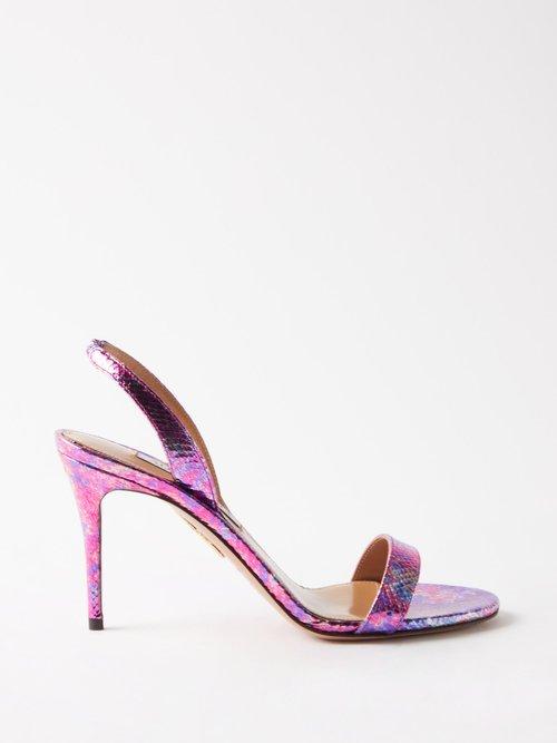 Aquazzura - So Nude 85 Metallic Snake-effect Leather Sandals - Womens - Pink Multi