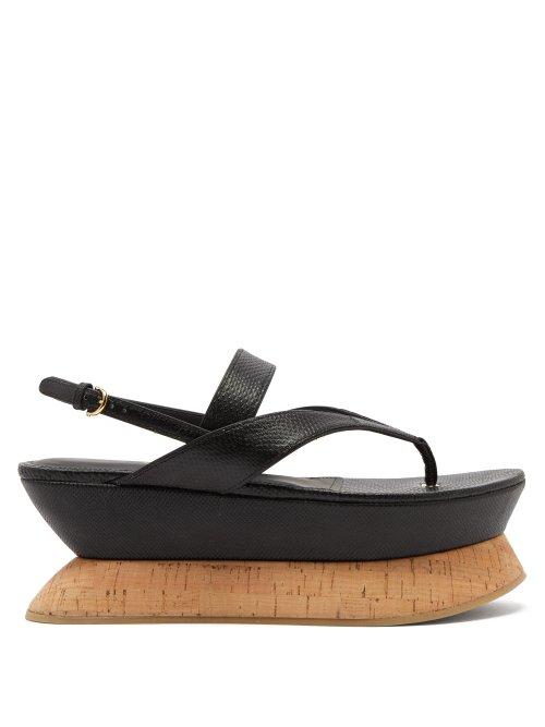 Matchesfashion.com Salvatore Ferragamo - Hydrus Leather Flatform Sandals - Womens - Black