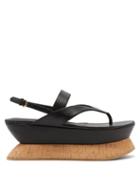 Matchesfashion.com Salvatore Ferragamo - Hydrus Leather Flatform Sandals - Womens - Black