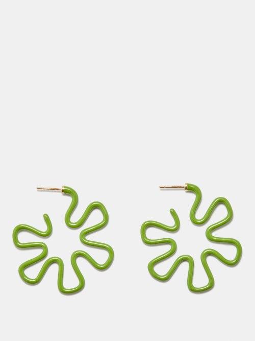 Bea Bongiasca - B Pistachio Enamel, 9kt Gold & Silver Earrings - Womens - Green Multi
