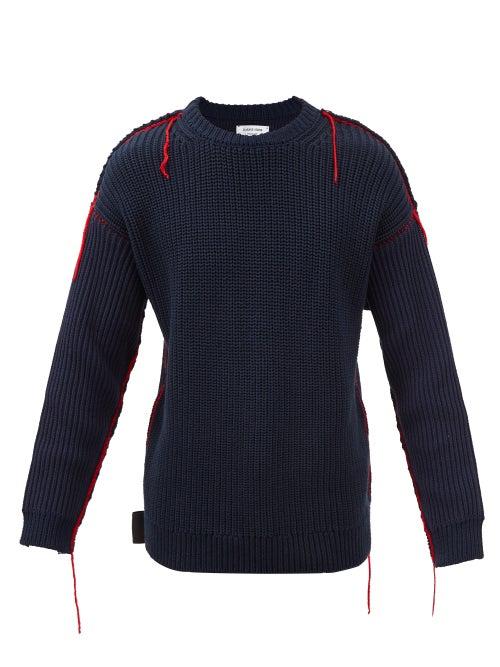Marine Serre - Crescent Moon-intarsia Cotton-blend Sweater - Mens - Navy
