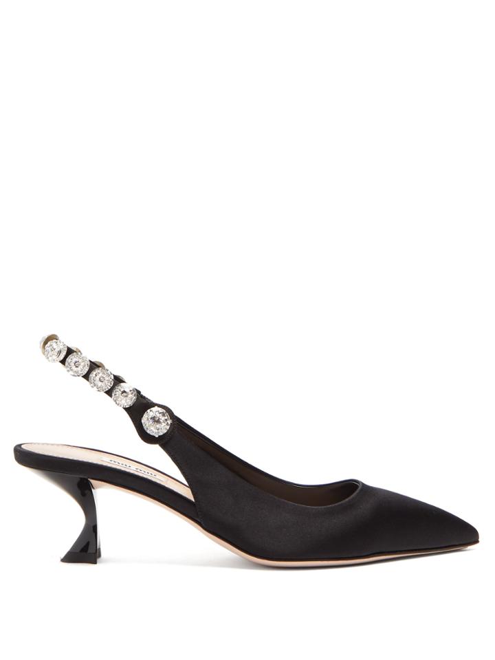Miu Miu Crystal-embellished Satin Slingback Pumps