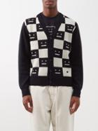 Acne Studios - Katlaro Checkerboard Face-logo Wool Cardigan - Mens - Black Cream