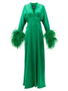 Matchesfashion.com Taller Marmo - Elvira Feather-cuff Crepe Maxi Dress - Womens - Dark Green