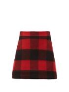 Matchesfashion.com Ganni - Check Felted Wool-blend Mini Skirt - Womens - Black Red